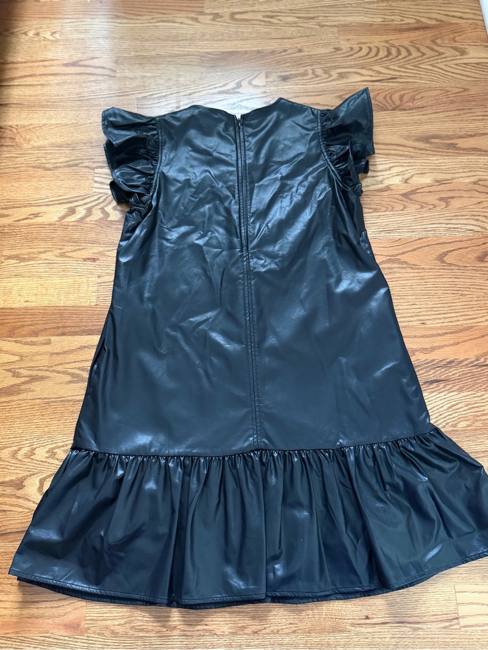Pinch Black Faux Leather Ruffle-Hem Mini Dress size Medium - Picture 8 of 8